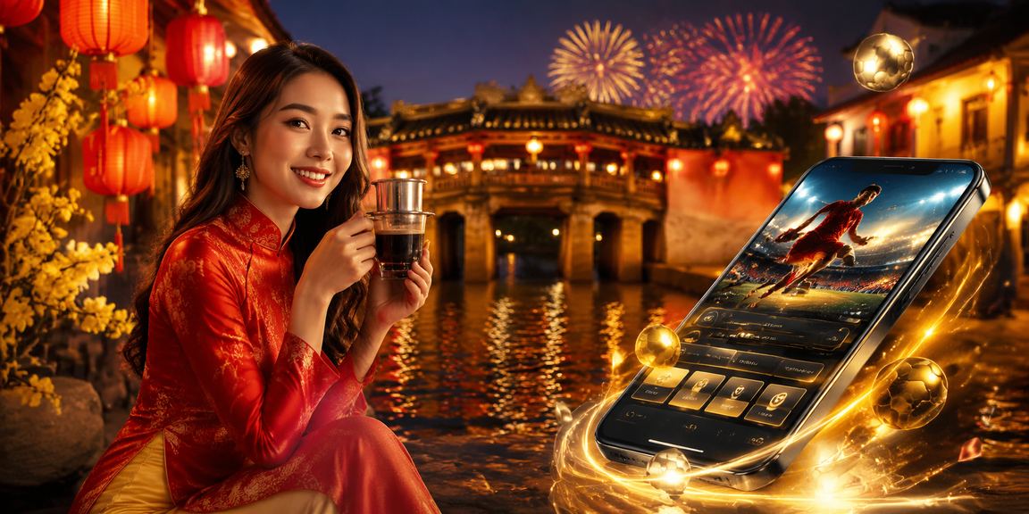 Người chơi nghiên cứu kèo cá cược thể thao tại Hội An với trang phục áo dài
